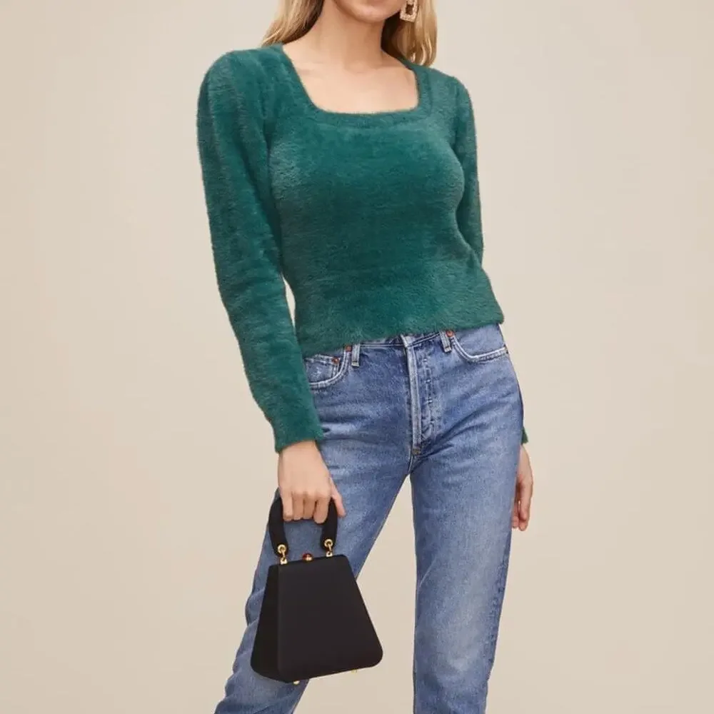 ASTR The Label Fuzzy Crop Sweater Green Size Large - Picture 1 of 12
